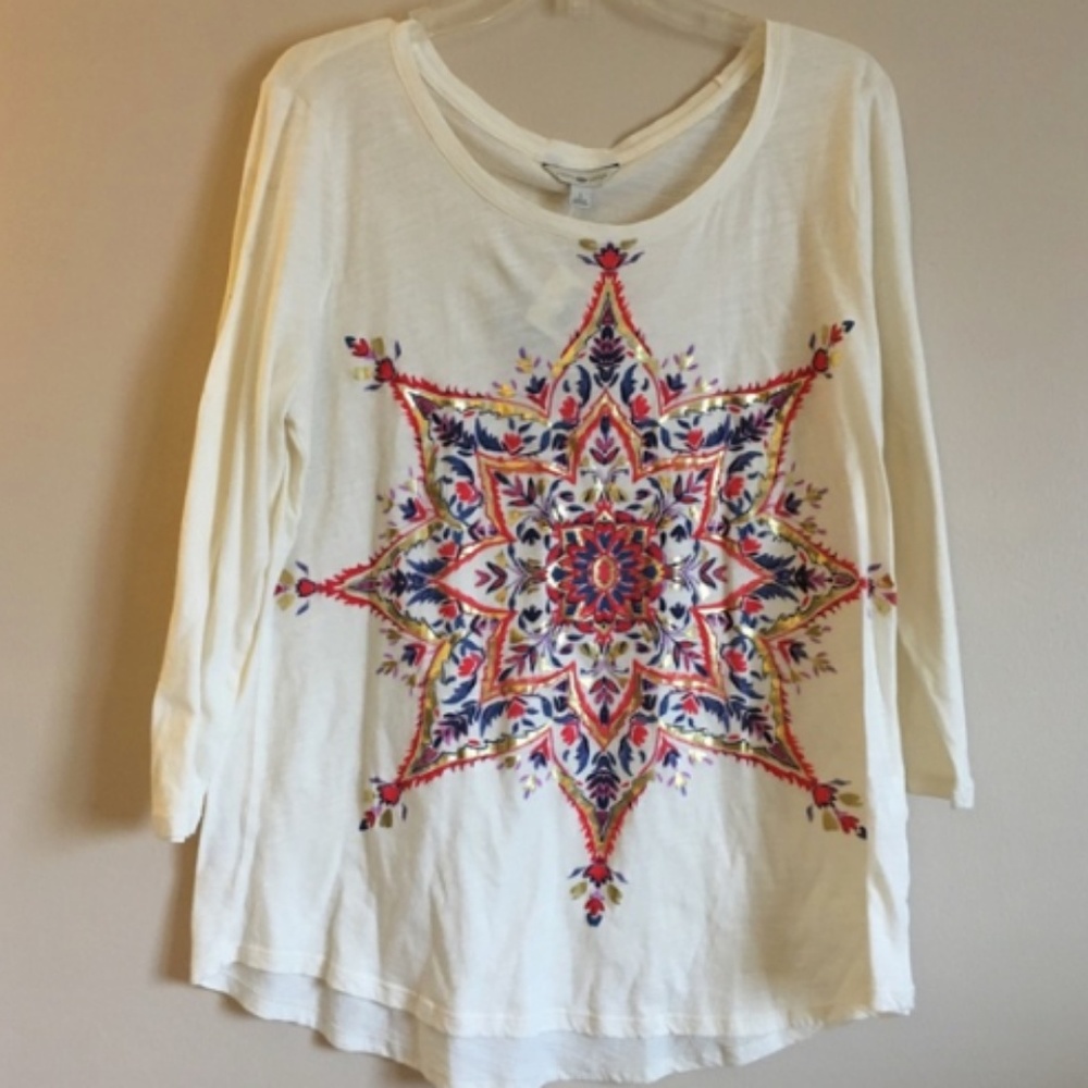 Lucky Brand Suzani top with gold accents Size S
